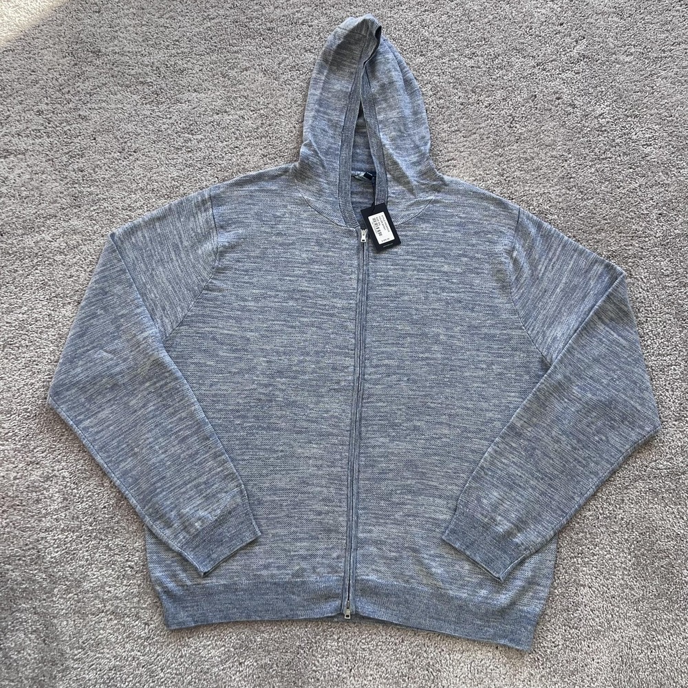 Peter Millar Crown Crafted Ravello Full Zip Hooded Sweater Mens 2XL‎ Blue Frost